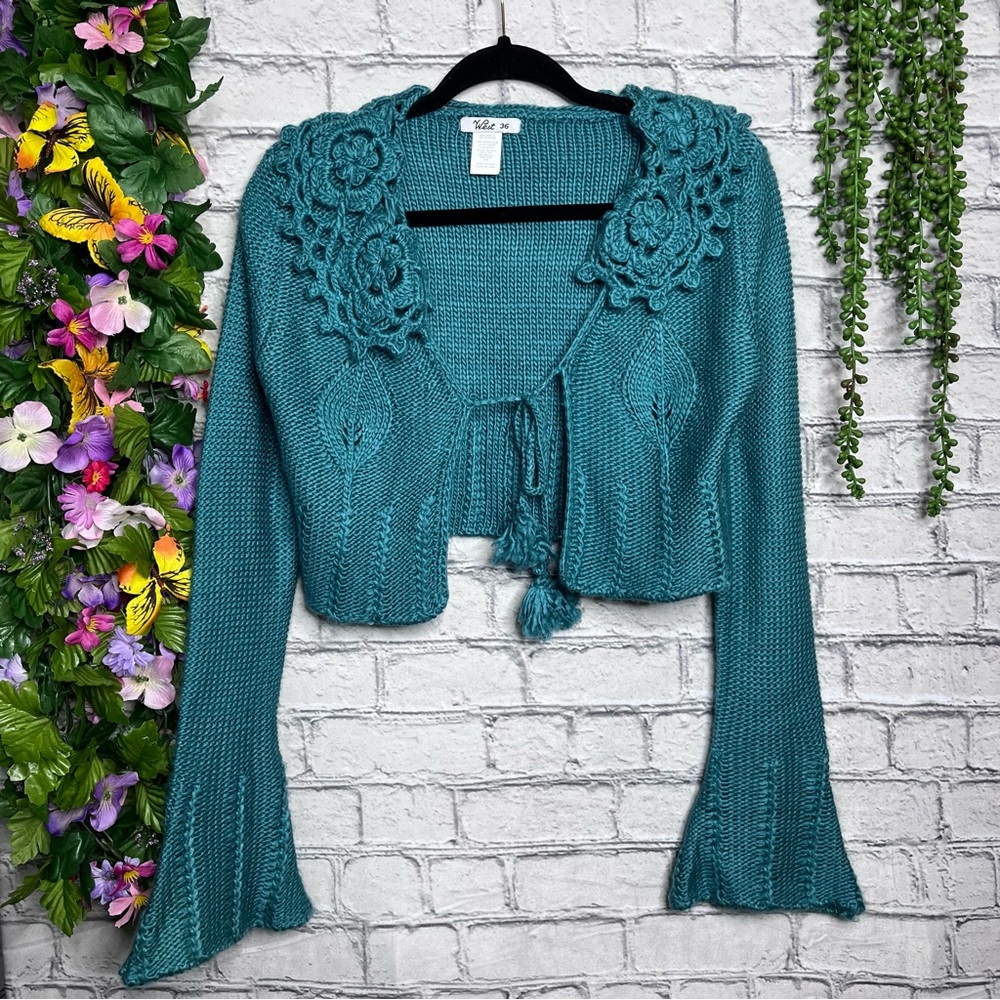 '💙2/$40💙West 36 Teal Chunky Knit Woven Cardigan Size S/M